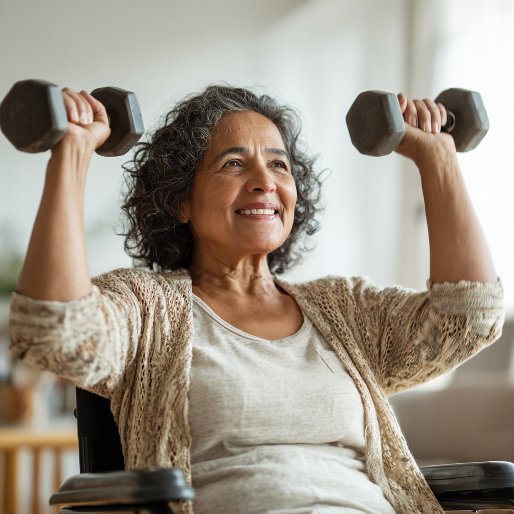 A member working out with dumbbells